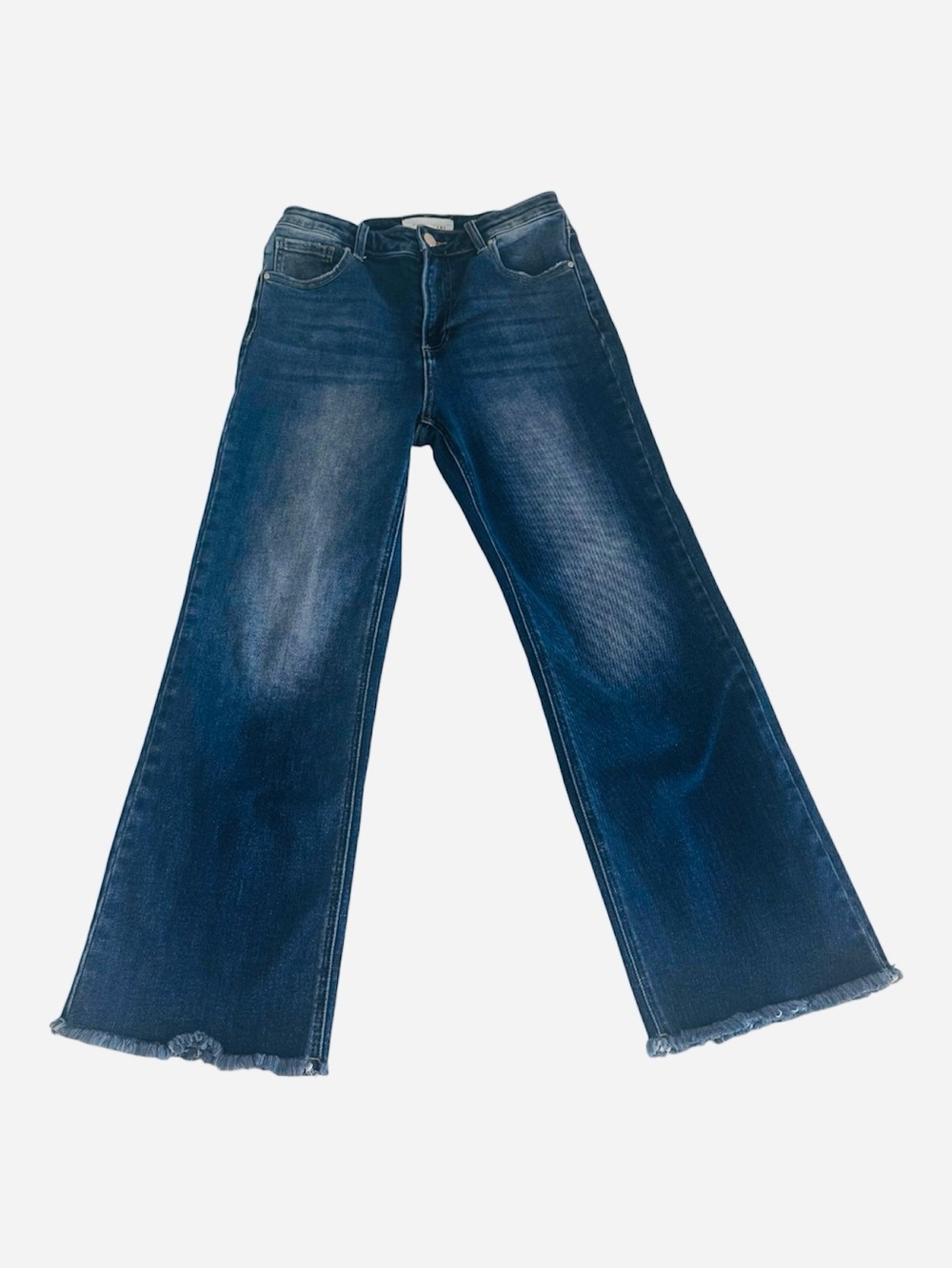 Risen RDP5572 High Rise Wide Straight Crop Raw Hem Jeans Women’s 7/28 Dark Wash - Picture 3 of 9
